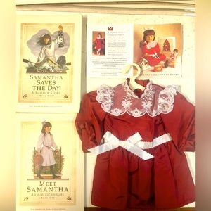 American Girl Samantha Christmas Dress and 2 books. 1990’s. Mint condition.